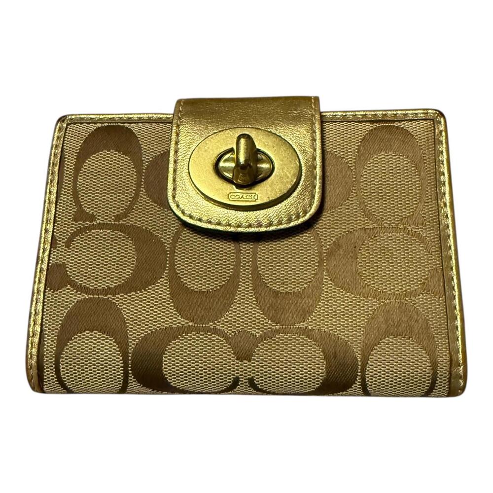Coach Signature Canvas Gold Turnlock Wallet